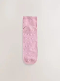 self. Black/Pink/Mocha Brown Cropped Ankle Embroidered Logo Gripper Socks 3 Pack