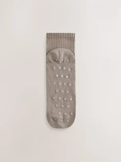 self. Black/Pink/Mocha Brown Cropped Ankle Embroidered Logo Gripper Socks 3 Pack