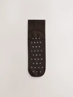 self. Black/Pink/Mocha Brown Cropped Ankle Embroidered Logo Gripper Socks 3 Pack