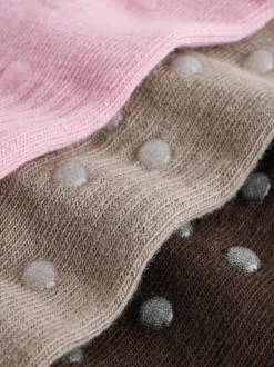 self. Black/Pink/Mocha Brown Cropped Ankle Embroidered Logo Gripper Socks 3 Pack