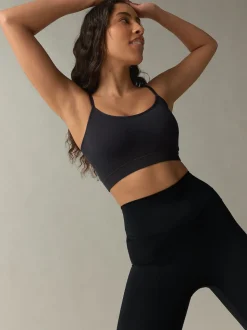 self. Black/White Seamless Rib Long Line Bralette 2 Pack