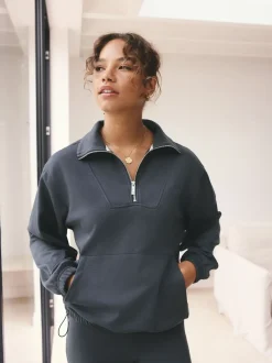 self. Blue Half Zip Modal Sweatshirt