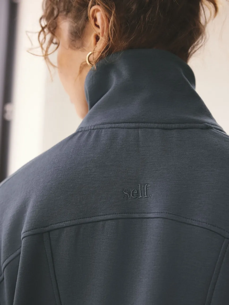 self. Blue Half Zip Modal Sweatshirt