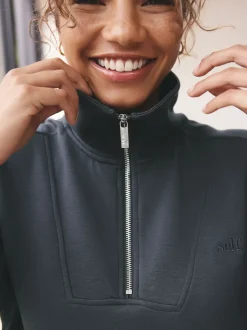 self. Blue Half Zip Modal Sweatshirt