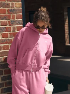 self. Bright Pink Hooded Zip Through Jacket
