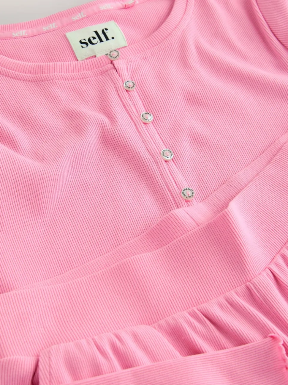 self. Bright Pink Ribbed Button Through Pyjamas