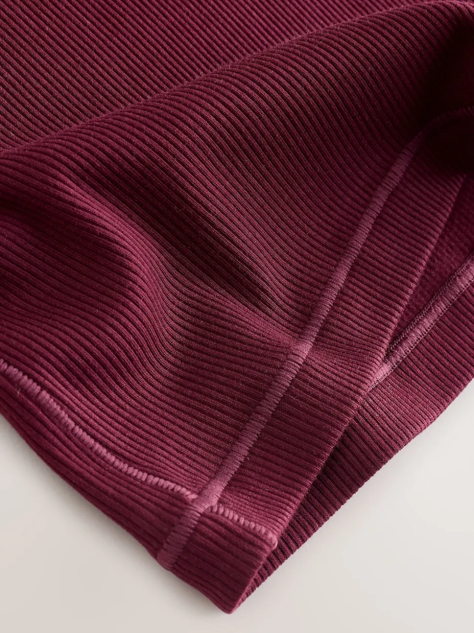 self. Burgundy Fitted Rib T-Shirt
