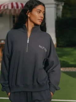 self. Charcoal Grey Half Zip Sweatshirt