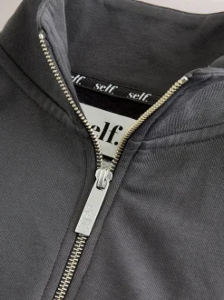 self. Charcoal Grey Half Zip Sweatshirt