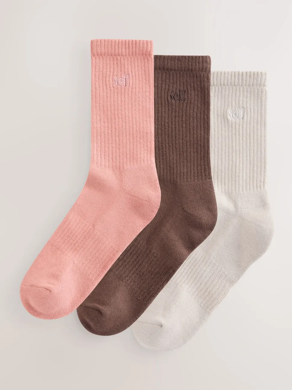 self. Choc/Neutral/Pink 3 Pack Cushion Sole Lounge Ankle Socks 3 Pack