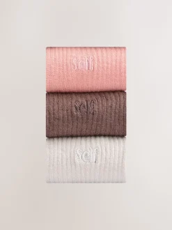 self. Choc/Neutral/Pink 3 Pack Cushion Sole Lounge Ankle Socks 3 Pack