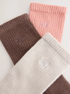 self. Choc/Neutral/Pink 3 Pack Cushion Sole Lounge Ankle Socks 3 Pack