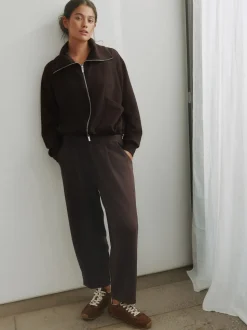 self. Chocolate Brown Barrell Leg Knitted Joggers