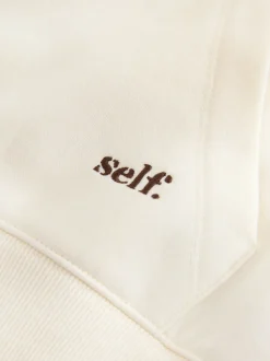 self. Ecru Half Zip Collar Sweatshirt