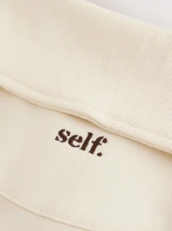 self. Ecru Half Zip Collar Sweatshirt
