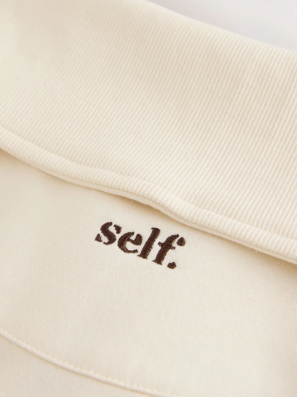 self. Ecru Half Zip Collar Sweatshirt