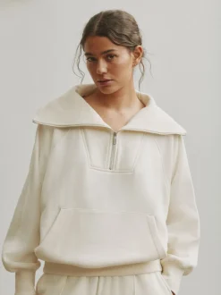 self. Ecru Half Zip Collar Sweatshirt