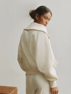 self. Ecru Half Zip Collar Sweatshirt