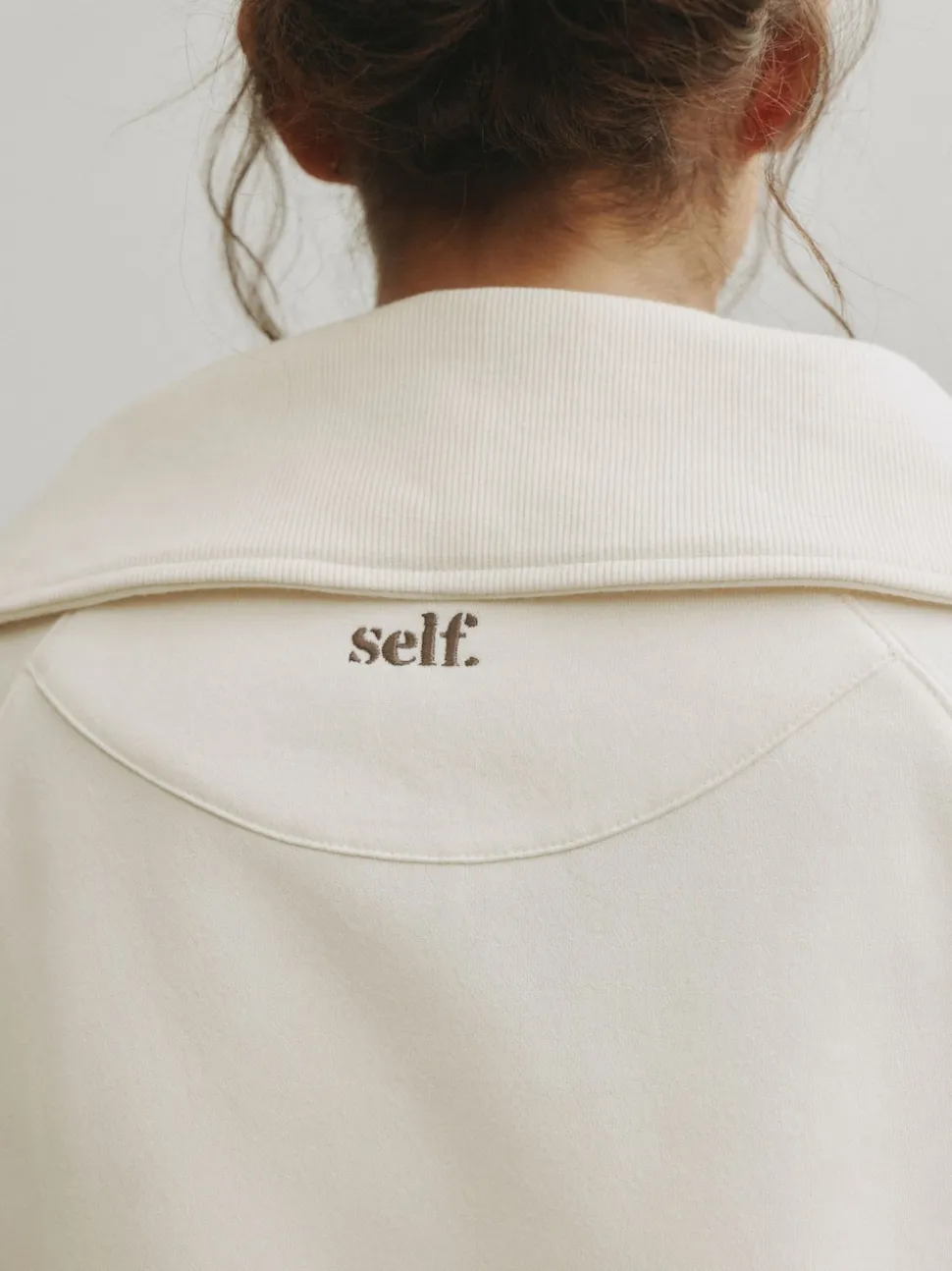 self. Ecru Half Zip Collar Sweatshirt
