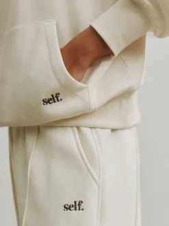 self. Ecru Half Zip Collar Sweatshirt