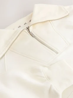 self. Ecru Half Zip Collar Sweatshirt