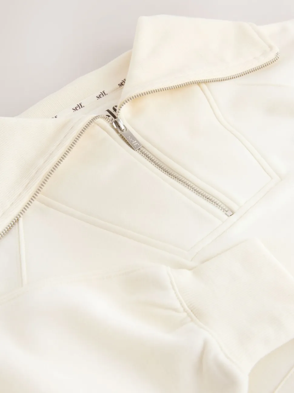 self. Ecru Half Zip Collar Sweatshirt