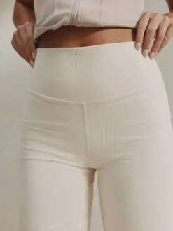 self. Ecru Rib Wide Leggings