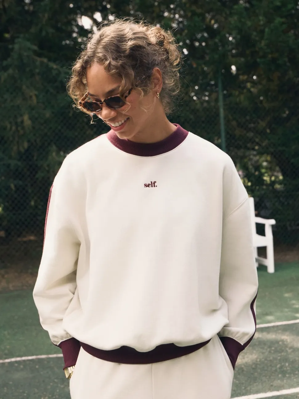 Self. Ecru/BerryColourblock Sweatshirt
