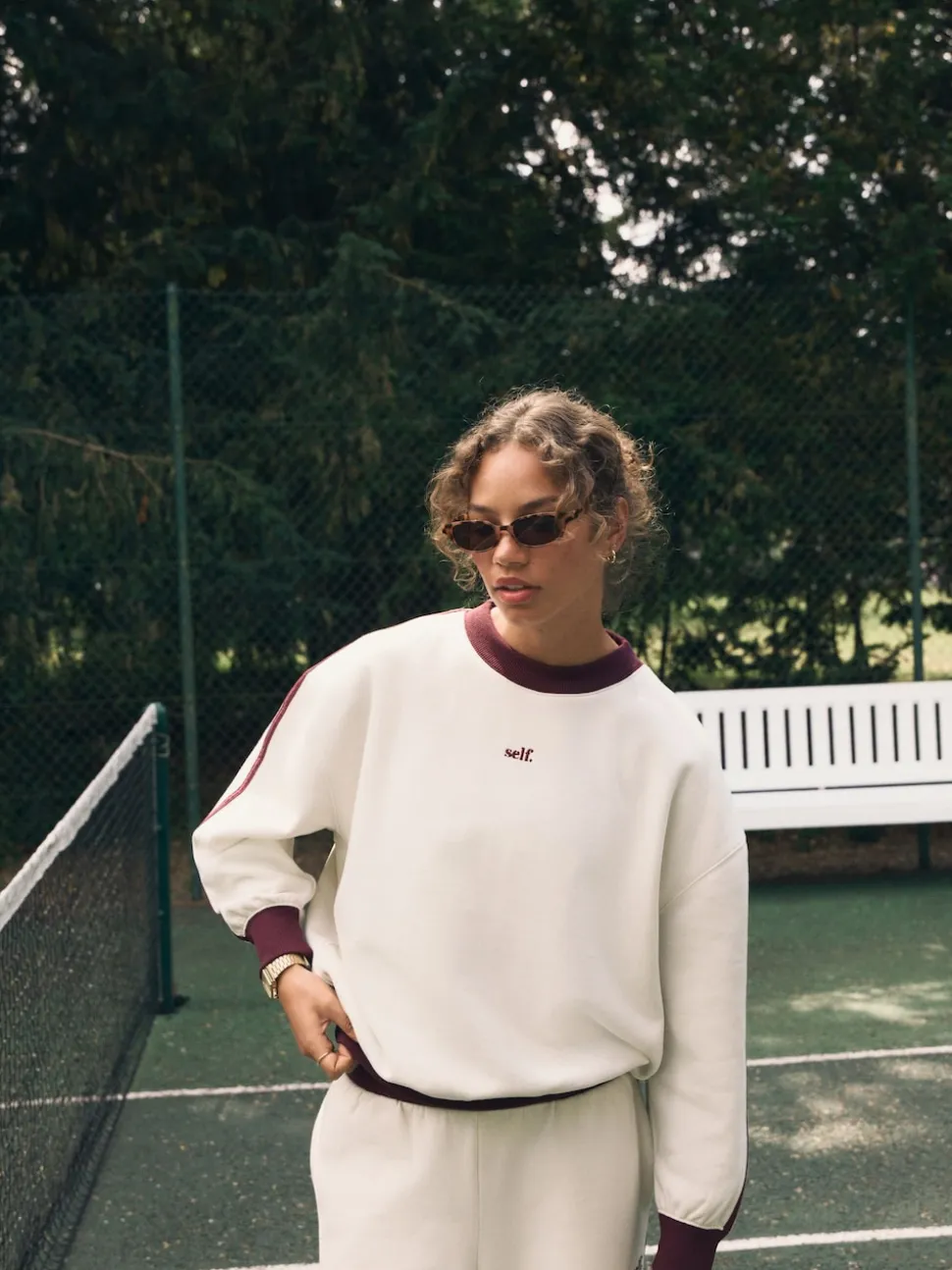 Self. Ecru/BerryColourblock Sweatshirt