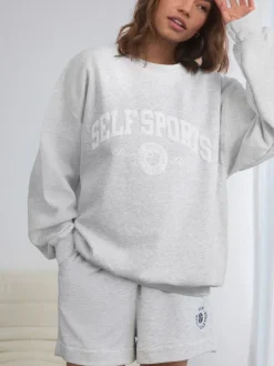 self. Grey Embroidered Slogan Sweatshirt