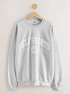 self. Grey Embroidered Slogan Sweatshirt