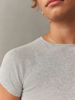 self. Grey Fitted Rib T-Shirt