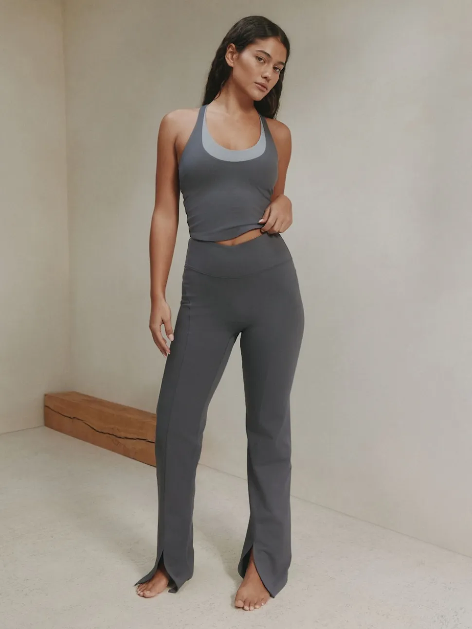 self. Grey High Waist Flared Leggings