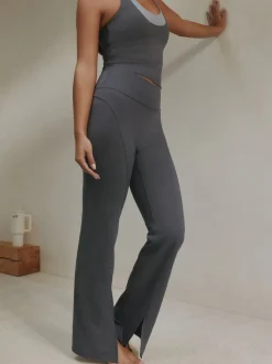 self. Grey High Waist Flared Leggings