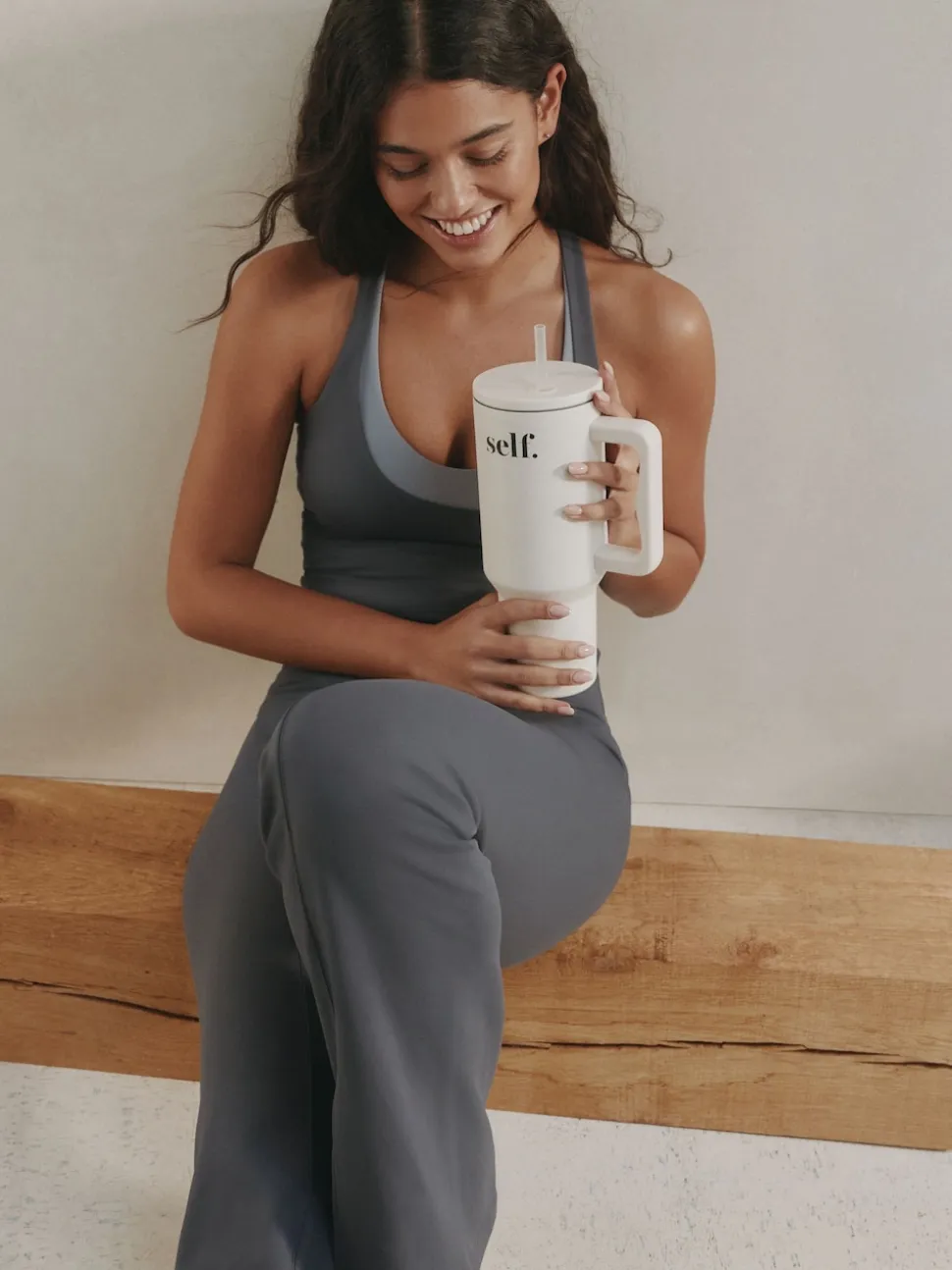 self. Grey High Waist Flared Leggings
