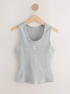 self. Grey Marl Cotton Rib Scoop Neck Vest