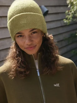 self. Lime Green Knitted Beanie Hat