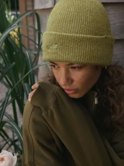 self. Lime Green Knitted Beanie Hat