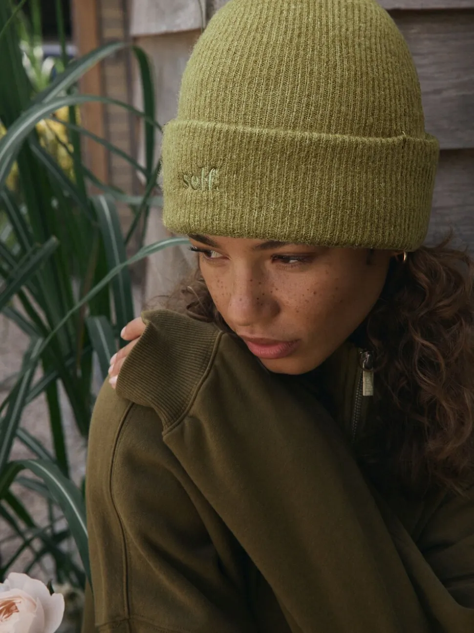 self. Lime Green Knitted Beanie Hat