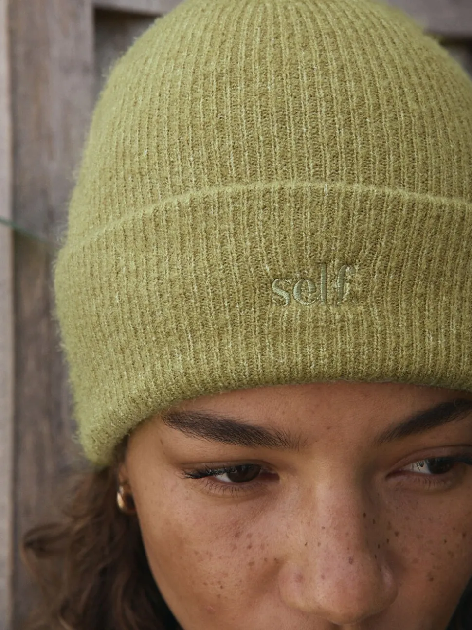 self. Lime Green Knitted Beanie Hat