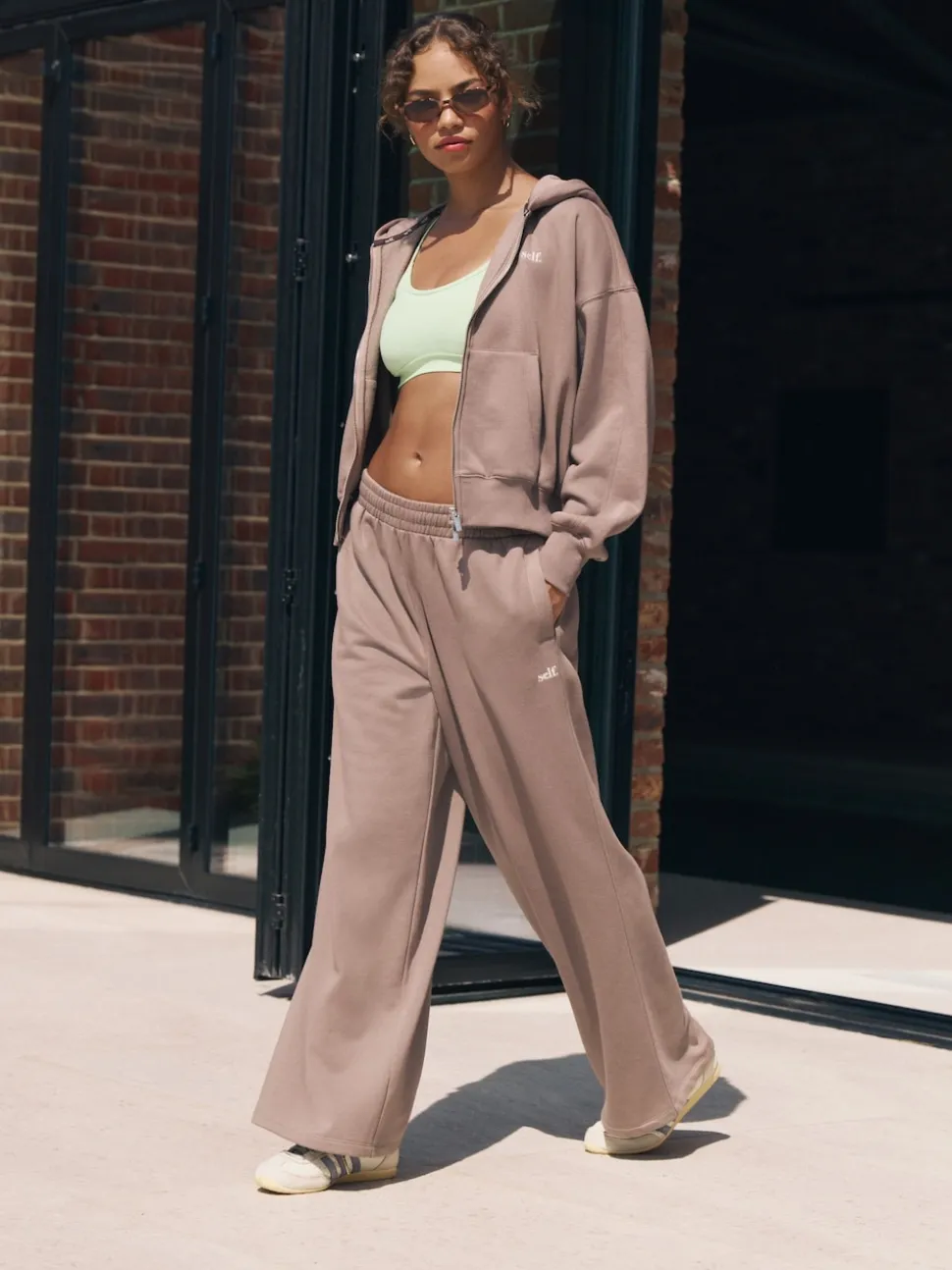 self. Mink Brown Wide Leg Joggers