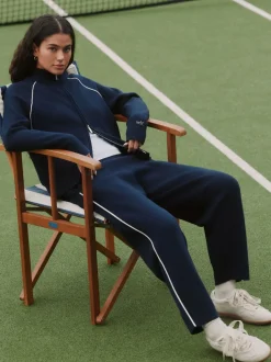 self. Navy Full Zip Knitted Track Top