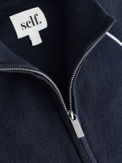 self. Navy Full Zip Knitted Track Top