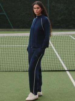 self. Navy Full Zip Knitted Track Top