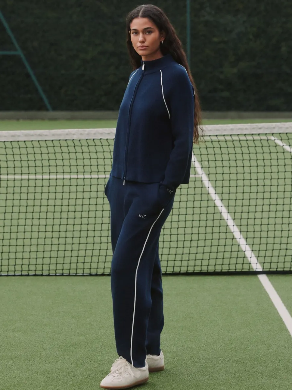 self. Navy Full Zip Knitted Track Top