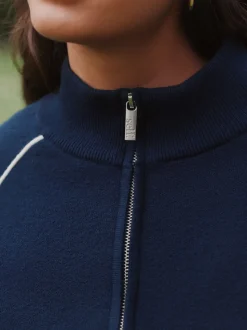 self. Navy Full Zip Knitted Track Top