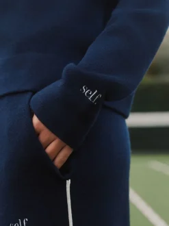 self. Navy Full Zip Knitted Track Top