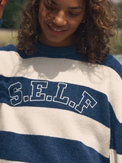 self. Navy Stripe Knit Jumper
