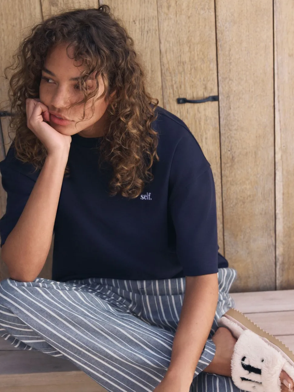 self. Navy Stripe Short Sleeve Pyjamas