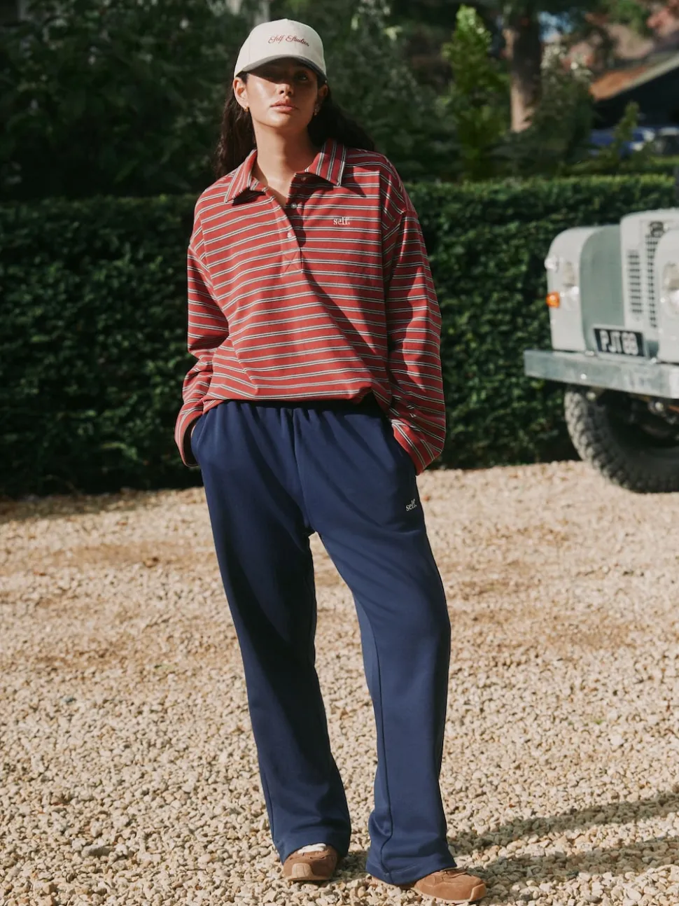 self. Navy Wide Leg Joggers